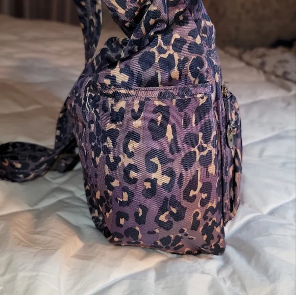 Travelon bag purple leopard print. 9.5x14x5.5" - Picture 4 of 11